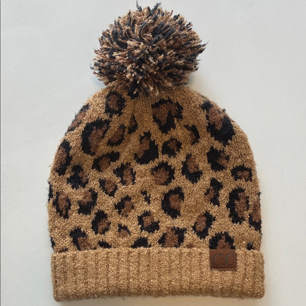 Leopard Print Beanie - Brown and Black